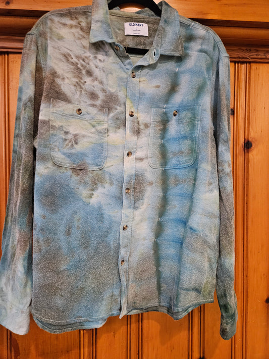 Adult Unisex XL blue and gray button up flannel